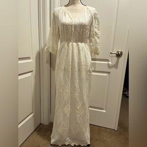 Zara Cream Gown with Bishop Sleeves and Scoop V Neck